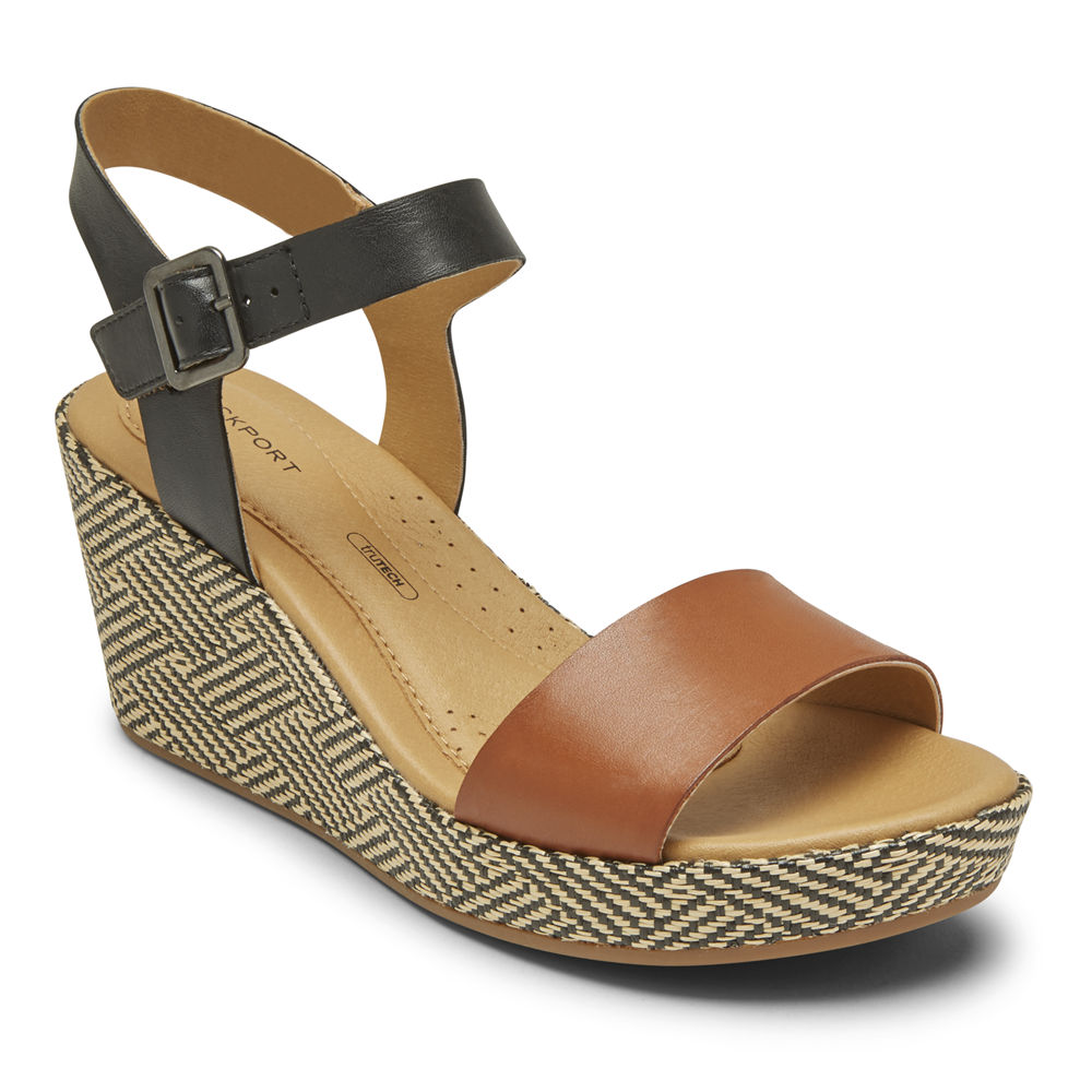 Sandalias Rockport Mujer Mexico - Lyla Ankle-Strap Negros/Marrom - WNODF3451